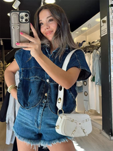 Load image into Gallery viewer, Solid Color Big Pocket Sleeveless Lapel Shirt Denim Top
