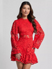 Lapel Lantern Long Sleeve A-line Ruffle Hollow Lace Dresses